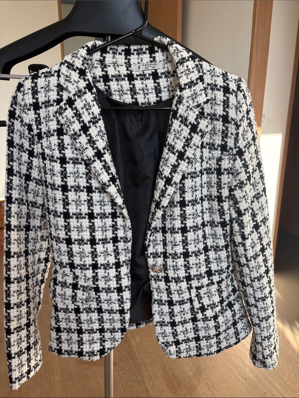 Black & White Tweed Blazer Jacket - Classic Checked Suit Jacket